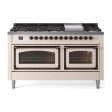 Ilve UN60FNMPAWBLP Ilve Un60Fnmpawblp Nostalgie Ii Noblesse 60  Dual Fuel Range (9 Sealed Burners + Griddle, Liquid Propane, Triple Glass Door, Antique White, Burnished) Online now