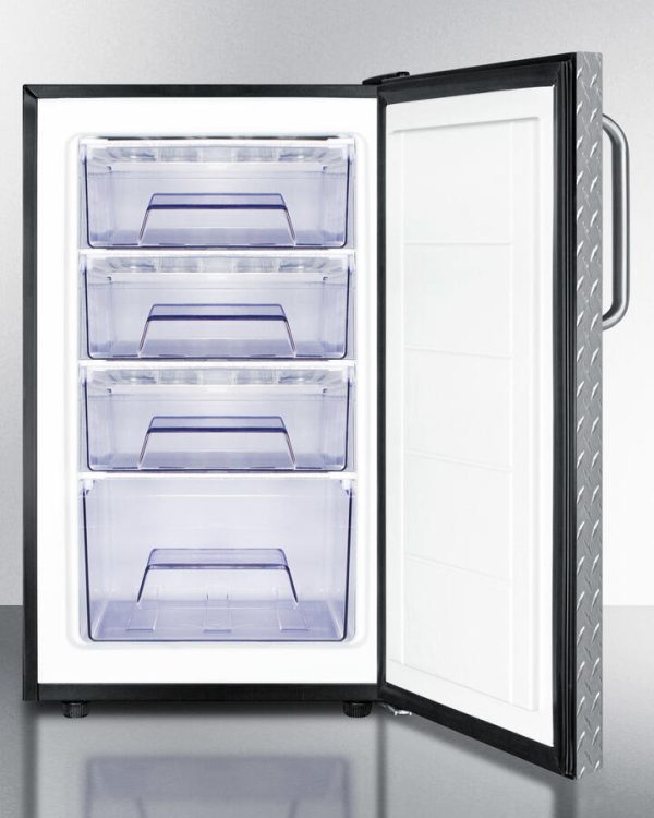 Summit FS408BLBI7DPL Commercially Listed 20  Wide Built-In Undercounter All-Freezer, -20 C Capable With A Lock, Diamond Plate Door And Black Cabinet Fashion