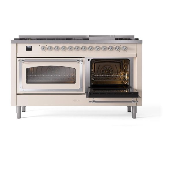 Ilve UN60FNMPAWCLP Ilve Un60Fnmpawclp Nostalgie Ii Noblesse 60  Dual Fuel Range (9 Sealed Burners + Griddle, Liquid Propane, Triple Glass Door, Antique White, Chrome) Discount