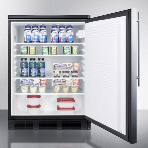 Summit FF7LBLSSHV Commercially Listed Freestanding All-Refrigerator For General Purpose Use, Auto Defrost W Ss Wrapped Door, Thin Handle, Lock, And Black Cabinet Hot on Sale