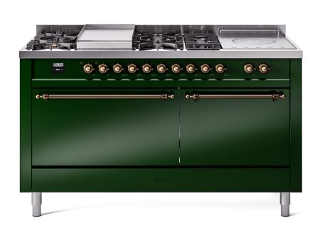 Ilve UP60FSQNMPEGBLP Nostalgie Ii 60 Inch Dual Fuel Liquid Propane Freestanding Range In Emerald Green With Bronze Trim Cheap