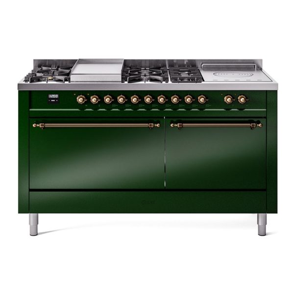 Ilve UP60FSQNMPEGBLP Nostalgie Ii 60 Inch Dual Fuel Liquid Propane Freestanding Range In Emerald Green With Bronze Trim Cheap