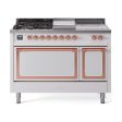 Ilve UN48FSQNMPWHP Ilve Un48Fsqnmpwhp Nostalgie Ii Noblesse 48  Dual Fuel Range (5 Sealed Burners + Griddle + French Top, Natural Gas, Solid Door, White, Copper) For Discount