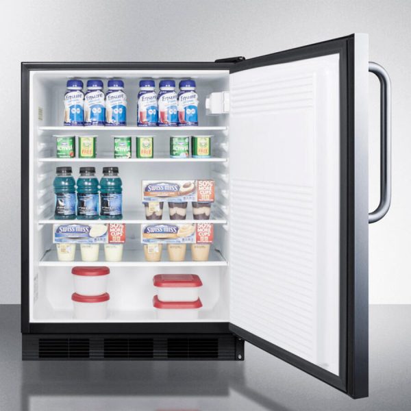 Summit FF7LBLSSTBADA Ada Compliant Commercial All-Refrigerator For Freestanding General Purpose Use, Auto Defrost W Ss Door, Towel Bar Handle, Lock, And Black Cabinet Online Sale