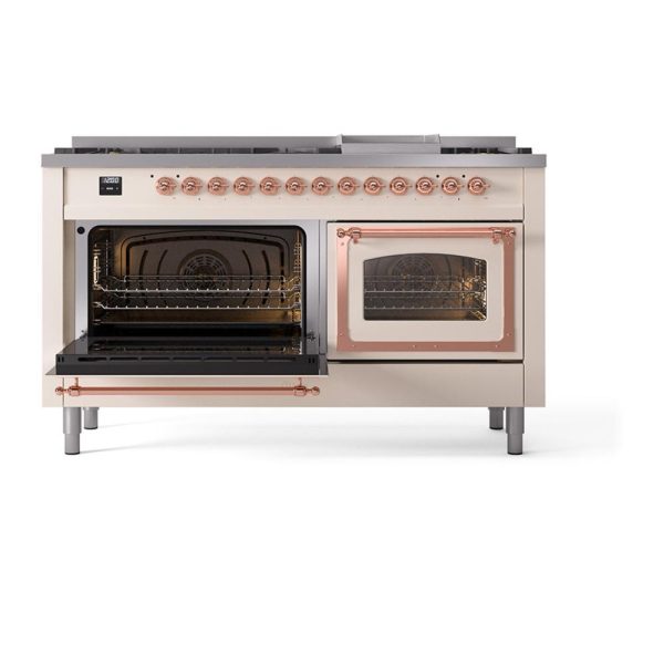 Ilve UN60FNMPAWP Ilve Un60Fnmpawp Nostalgie Ii Noblesse 60  Dual Fuel Range (9 Sealed Burners + Griddle, Natural Gas, Triple Glass Door, Antique White, Copper) Online Hot Sale