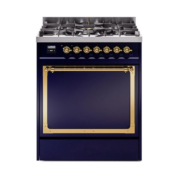 Ilve UN30QNMPMBGLP Ilve Un30Qnmpmbglp Nostalgie Ii Noblesse 30  Dual Fuel Range (Liquid Propane, Solid Door, Midnight Blue, Brass) Fashion