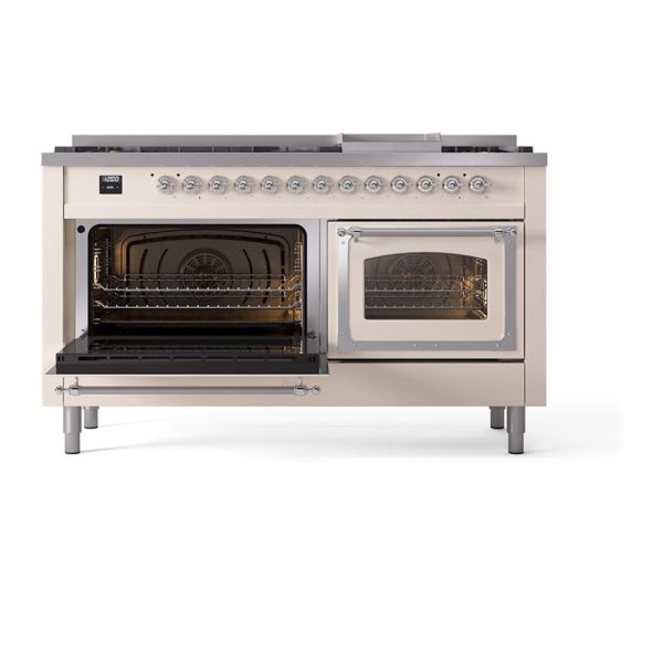 Ilve UN60FNMPAWCLP Ilve Un60Fnmpawclp Nostalgie Ii Noblesse 60  Dual Fuel Range (9 Sealed Burners + Griddle, Liquid Propane, Triple Glass Door, Antique White, Chrome) Discount