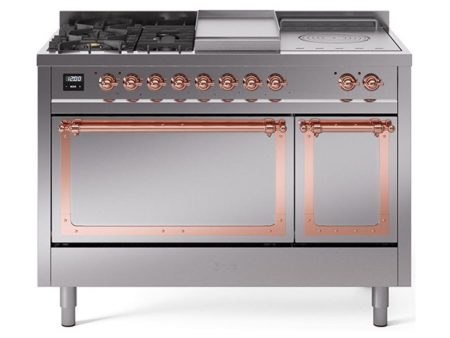 Ilve UN48FSQNMPSSPLP Ilve Un48Fsqnmpssplp Nostalgie Ii Noblesse 48  Dual Fuel Range (5 Sealed Burners + Griddle + French Top, Liquid Propane, Solid Door, Stainless Steel, Copper) Online