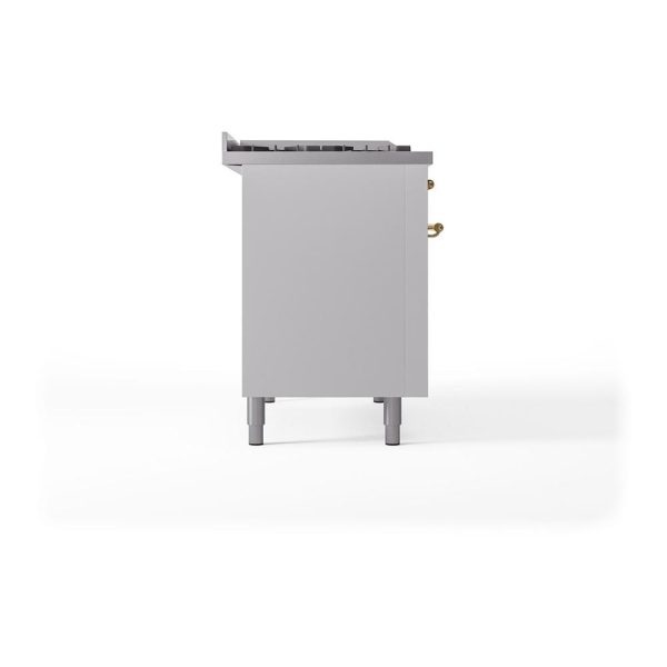 Ilve UN48FSQNMPWHG Ilve Un48Fsqnmpwhg Nostalgie Ii Noblesse 48  Dual Fuel Range (5 Sealed Burners + Griddle + French Top, Natural Gas, Solid Door, White, Brass) Discount