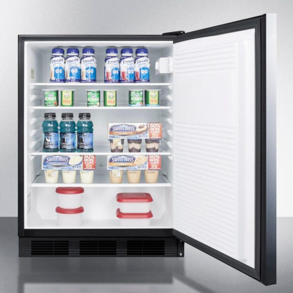 Summit FF7LBLSSHHADA Ada Compliant Commercial All-Refrigerator For Freestanding General Purpose Use, Auto Defrost W Ss Door, Horizontal Handle, Lock, And Black Cabinet Supply