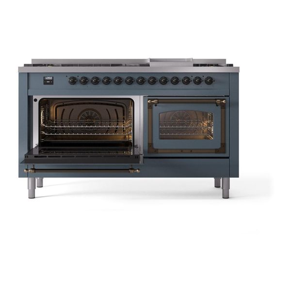 Ilve UN60FNMPBGB Ilve Un60Fnmpbgb Nostalgie Ii Noblesse 60  Dual Fuel Range (9 Sealed Burners + Griddle, Natural Gas, Triple Glass Door, Blue Grey, Burnished) Discount