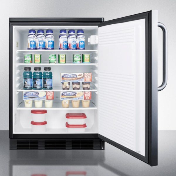 Summit FF7LBLSSTB Commercially Listed Freestanding All-Refrigerator For General Purpose Use, Auto Defrost W Ss Wrapped Door, Towel Bar Handle, Lock, And Black Cabinet Online now