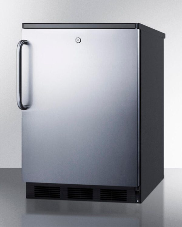 Summit FF7LBLSSTB Commercially Listed Freestanding All-Refrigerator For General Purpose Use, Auto Defrost W Ss Wrapped Door, Towel Bar Handle, Lock, And Black Cabinet Online now