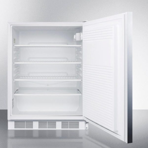 Summit FF7SSHH Commercially Listed Freestanding All-Refrigerator For General Purpose Use, Auto Defrost W Ss Wrapped Door, Horizontal Handle, And White Cabinet Fashion