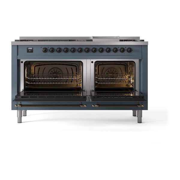 Ilve UN60FNMPBGB Ilve Un60Fnmpbgb Nostalgie Ii Noblesse 60  Dual Fuel Range (9 Sealed Burners + Griddle, Natural Gas, Triple Glass Door, Blue Grey, Burnished) Discount