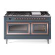 Ilve UN60FNMPBGP Ilve Un60Fnmpbgp Nostalgie Ii Noblesse 60  Dual Fuel Range (9 Sealed Burners + Griddle, Natural Gas, Triple Glass Door, Blue Grey, Copper) Discount