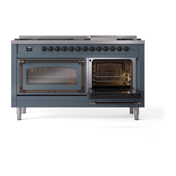 Ilve UN60FNMPBGB Ilve Un60Fnmpbgb Nostalgie Ii Noblesse 60  Dual Fuel Range (9 Sealed Burners + Griddle, Natural Gas, Triple Glass Door, Blue Grey, Burnished) Discount