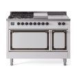 Ilve UN48FSQNMPWHBLP Ilve Un48Fsqnmpwhblp Nostalgie Ii Noblesse 48  Dual Fuel Range (5 Sealed Burners + Griddle + French Top, Liquid Propane, Solid Door, White, Burnished) For Discount