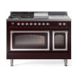 Ilve UN48FSNMPBUC Ilve Un48Fsnmpbuc Nostalgie Ii Noblesse 48  Dual Fuel Range (5 Sealed Burners + Griddle + French Top, Natural Gas, Triple Glass Door, Burgundy, Chrome) Online now