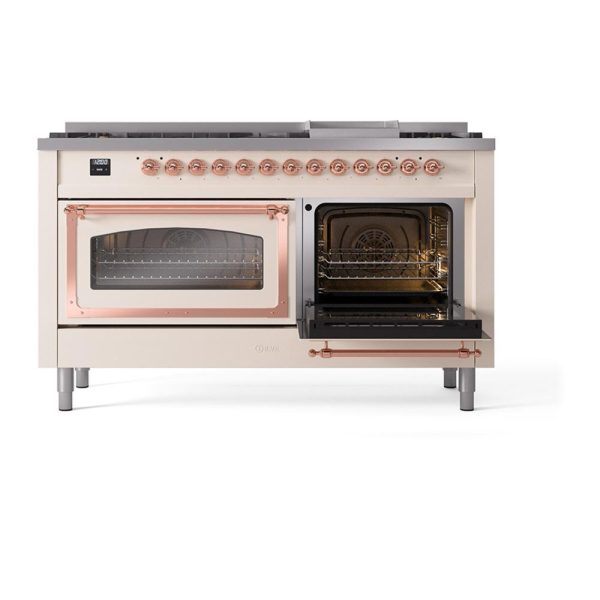 Ilve UN60FNMPAWP Ilve Un60Fnmpawp Nostalgie Ii Noblesse 60  Dual Fuel Range (9 Sealed Burners + Griddle, Natural Gas, Triple Glass Door, Antique White, Copper) Online Hot Sale