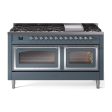 Ilve UN60FNMPBGC Ilve Un60Fnmpbgc Nostalgie Ii Noblesse 60  Dual Fuel Range (9 Sealed Burners + Griddle, Natural Gas, Triple Glass Door, Blue Grey, Chrome) Hot on Sale