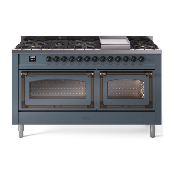 Ilve UN60FNMPBGB Ilve Un60Fnmpbgb Nostalgie Ii Noblesse 60  Dual Fuel Range (9 Sealed Burners + Griddle, Natural Gas, Triple Glass Door, Blue Grey, Burnished) Discount