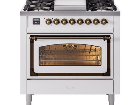 Ilve UN36FNMPWHBLP Ilve Un36Fnmpwhblp Nostalgie Ii Noblesse 36  Dual Fuel Range (Liquid Propane, Triple Glass Door, White, Burnished) Online