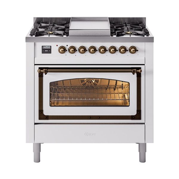 Ilve UN36FNMPWHBLP Ilve Un36Fnmpwhblp Nostalgie Ii Noblesse 36  Dual Fuel Range (Liquid Propane, Triple Glass Door, White, Burnished) Online