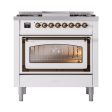 Ilve UN36FNMPWHBLP Ilve Un36Fnmpwhblp Nostalgie Ii Noblesse 36  Dual Fuel Range (Liquid Propane, Triple Glass Door, White, Burnished) Online